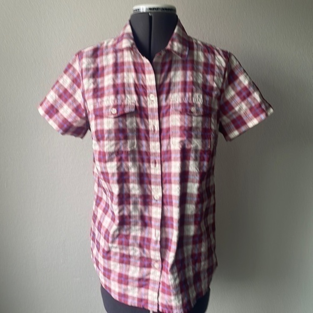 Eddie Bauer shirt women’s button up size small plaid athleisure wear